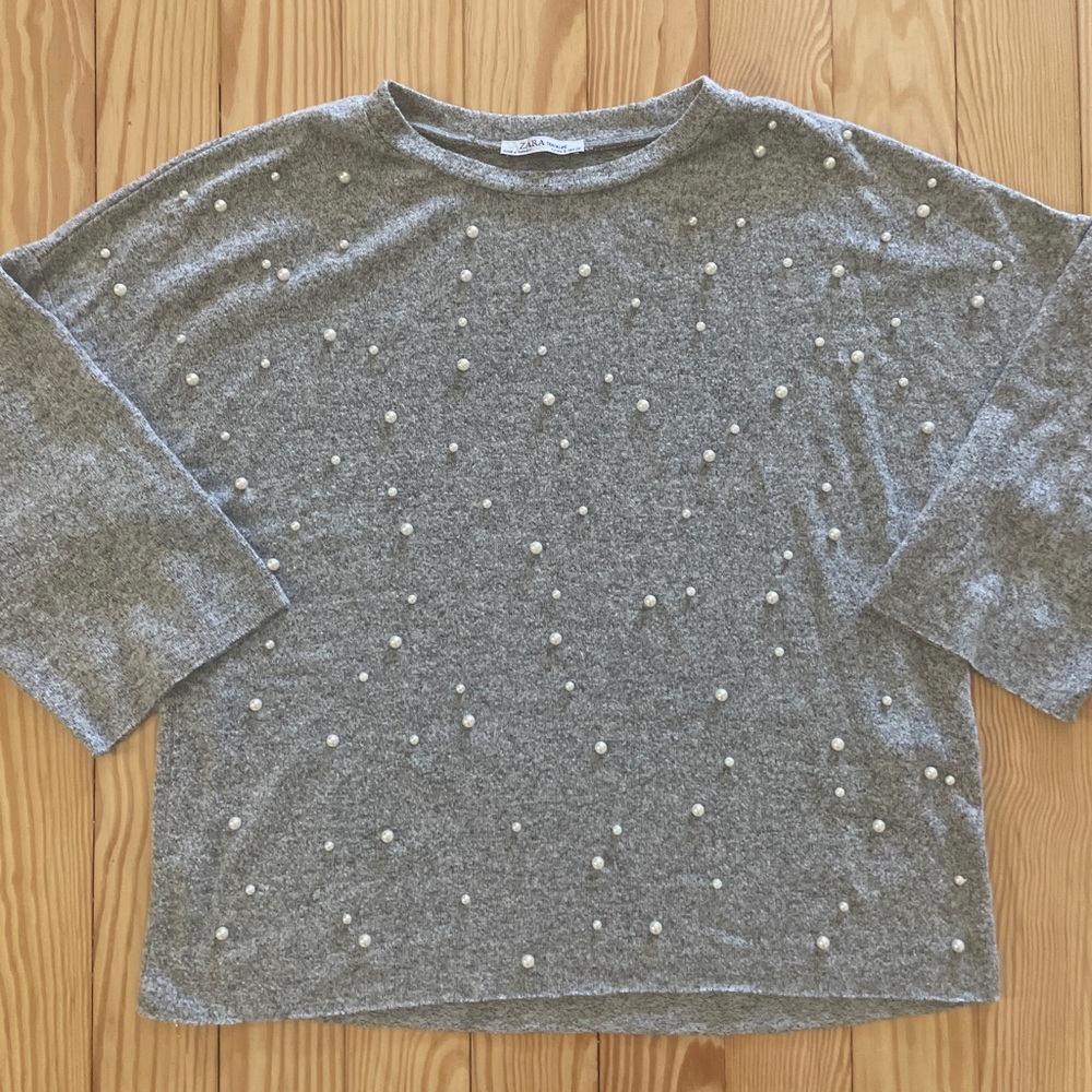 Zara Gray Sweater with Pearl Accents